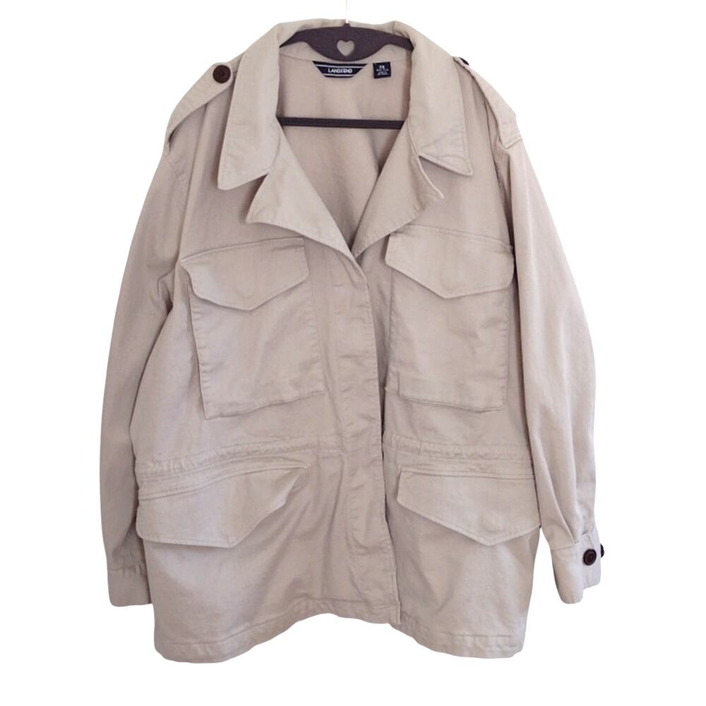 Lands End Cotton Blend Utility Jacket Plus Size 2X Barn Button Down Cotton